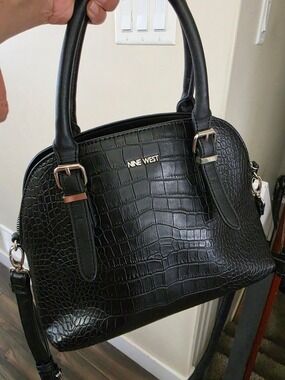 Nine West Black Croc Embossed Dome Satchel Medium